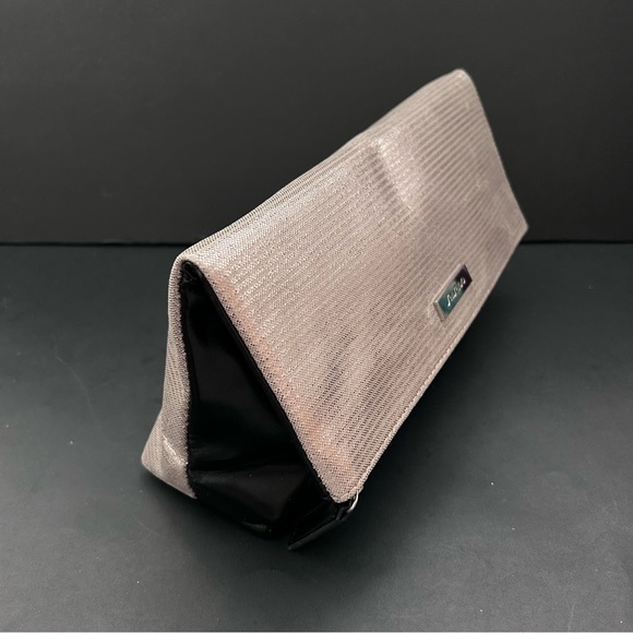 Shiseido gold strips vegan leather cosmetic bag/clutch - Picture 1 of 6